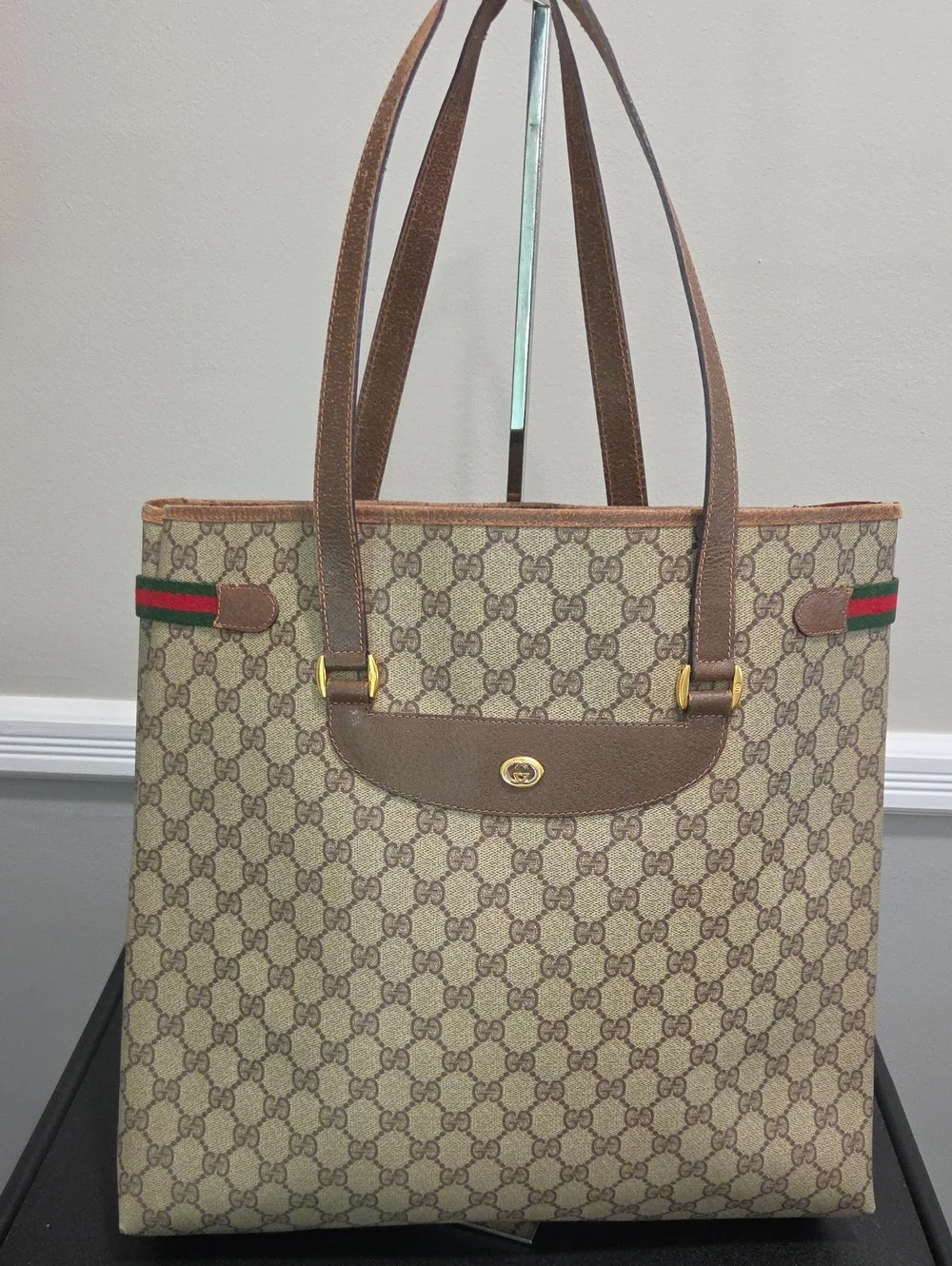 Gucci Beige GG Canvas Tote with Brown Leather and Sherryline- PROJECT